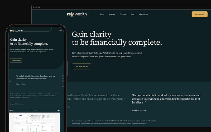 Rely Wealth Website Device Mockups
